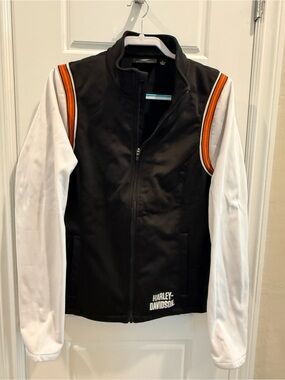 Harley-Davidson Black Jacket with White Sleeves and Orange Stripes